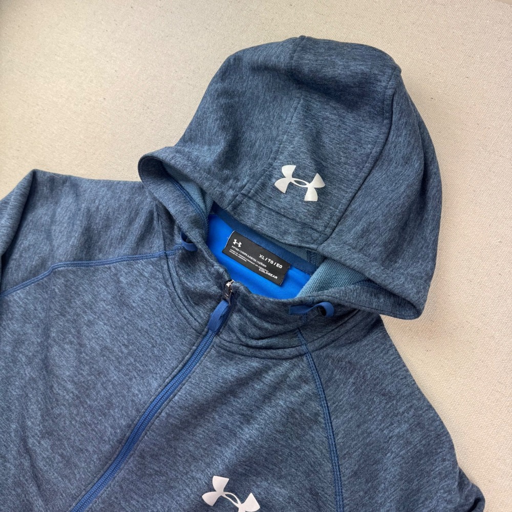 Under Armour Mens ColdGear Fitted Full Zip Hoodie Blue Heathered XL 0055